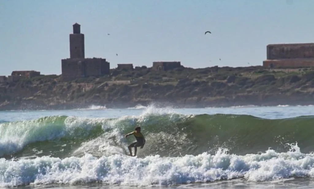 Coastal surf spot in Essaouira Morocco with fortress walls